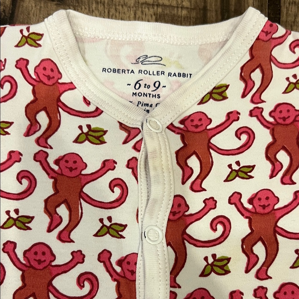 Roberta Roller Rabbit White Footed One-Piece with Pink Monkey Print - Picture 3 of 4